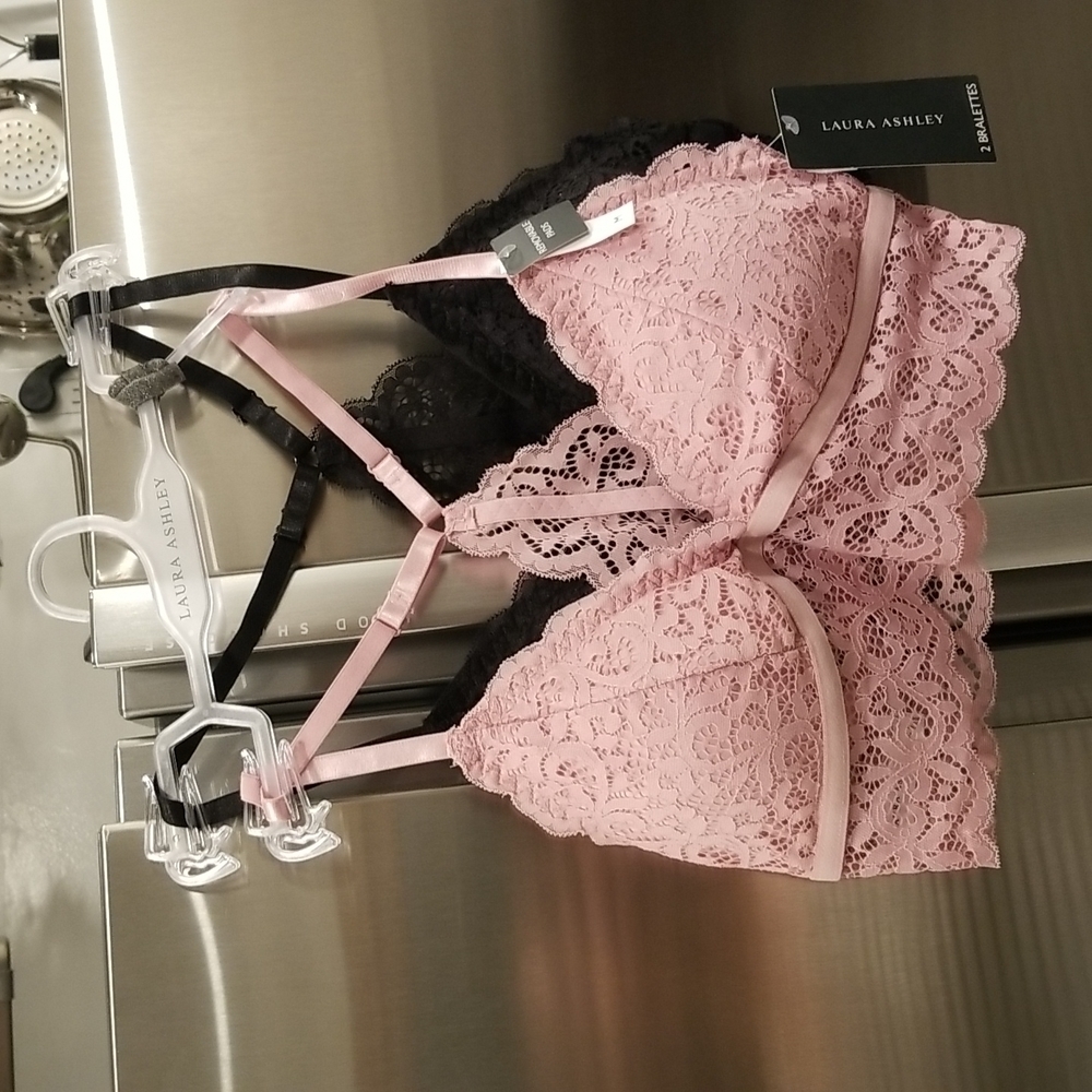 Laura Ashley Lace Padded Bralettes 2pk Pink & Black Medium M Nwt